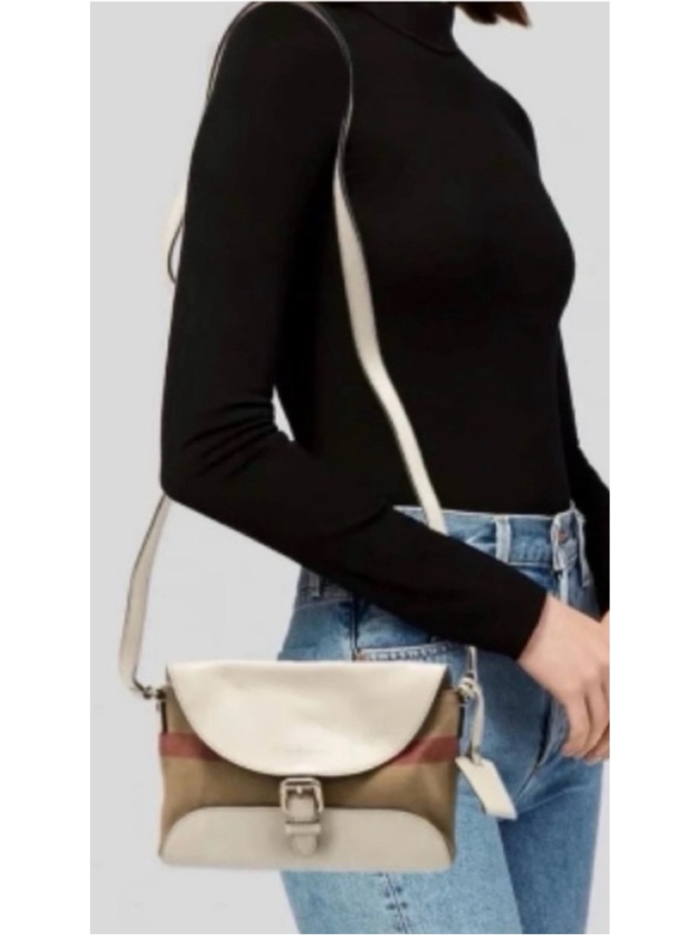 BURBERRY House Check Small Henham Crossbody Bag Nova Canvas White Leather w/ COA
